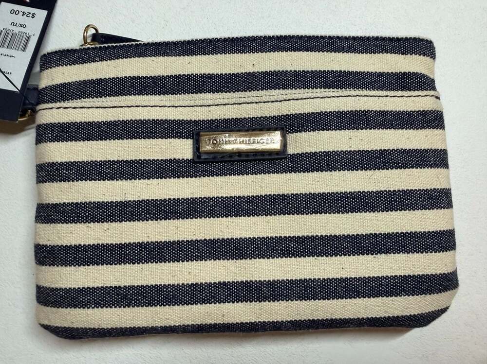 Tommy Hilfiger Navy and Natural Striped Canvas Clutch and Wristlet Set - Picture 4 of 10